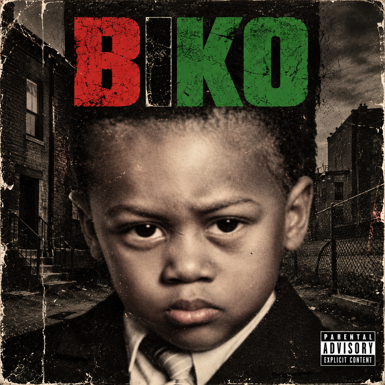 Biko album cover with red, black, and green lettering above a vintage portrait
